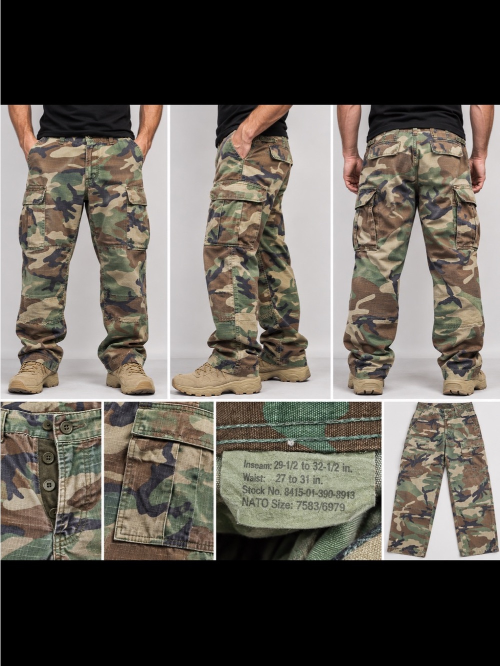 VintageU.S. Army Woodland Camouflage Cargo Pants Size S